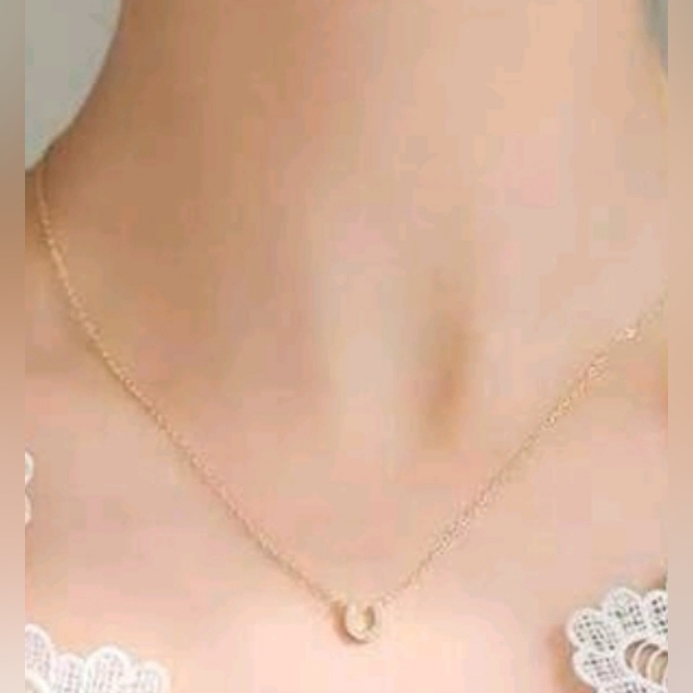 Horseshoe Necklace Gold Plated .925 Lined with Cubic Zirconias, New! - Picture 2 of 3